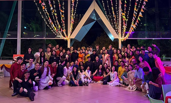 A large group of people at a festive event