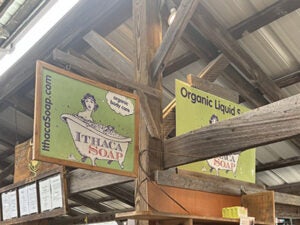 Photo of Ithaca Soap&rsquo;s stand at the farmer&rsquo;s market.