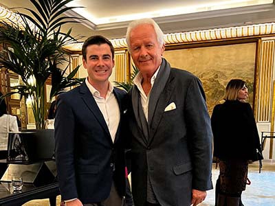 Image of Guzzo with Roberto Wirth &rsquo;75, noted Swiss/Italian hotelier, at the Hassler Hotel, April 2022