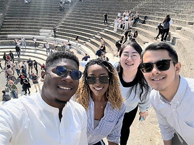 Students visit the ruins in Pompeii.