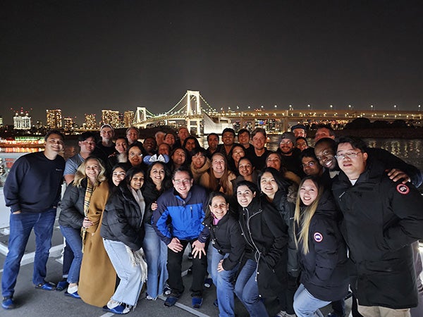 Image of the group&rsquo;s final meal together on a dinner cruise in Tokyo Bay