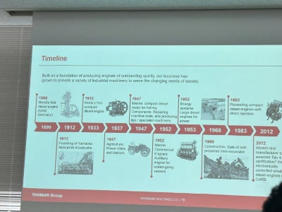 Yanmar&rsquo;s mission and long-term vision, presented at the company&rsquo;s Fukuoka office.