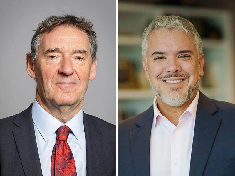 Headshots of Jim O'Neill and Ivan Duque.